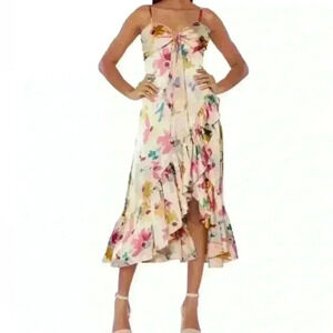 NEW! Likely Calista Tie-Front Satin Midi-Dress